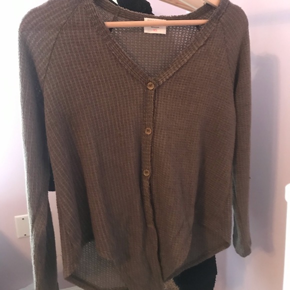 green tie up knit top - Picture 3 of 4